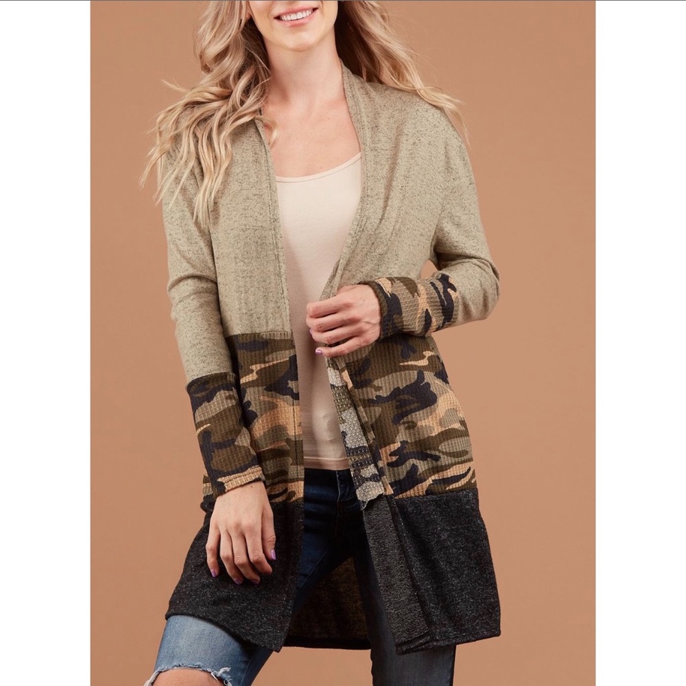 PLUS SIZE Olive black Marled waffle knit duster - Picture 5 of 7